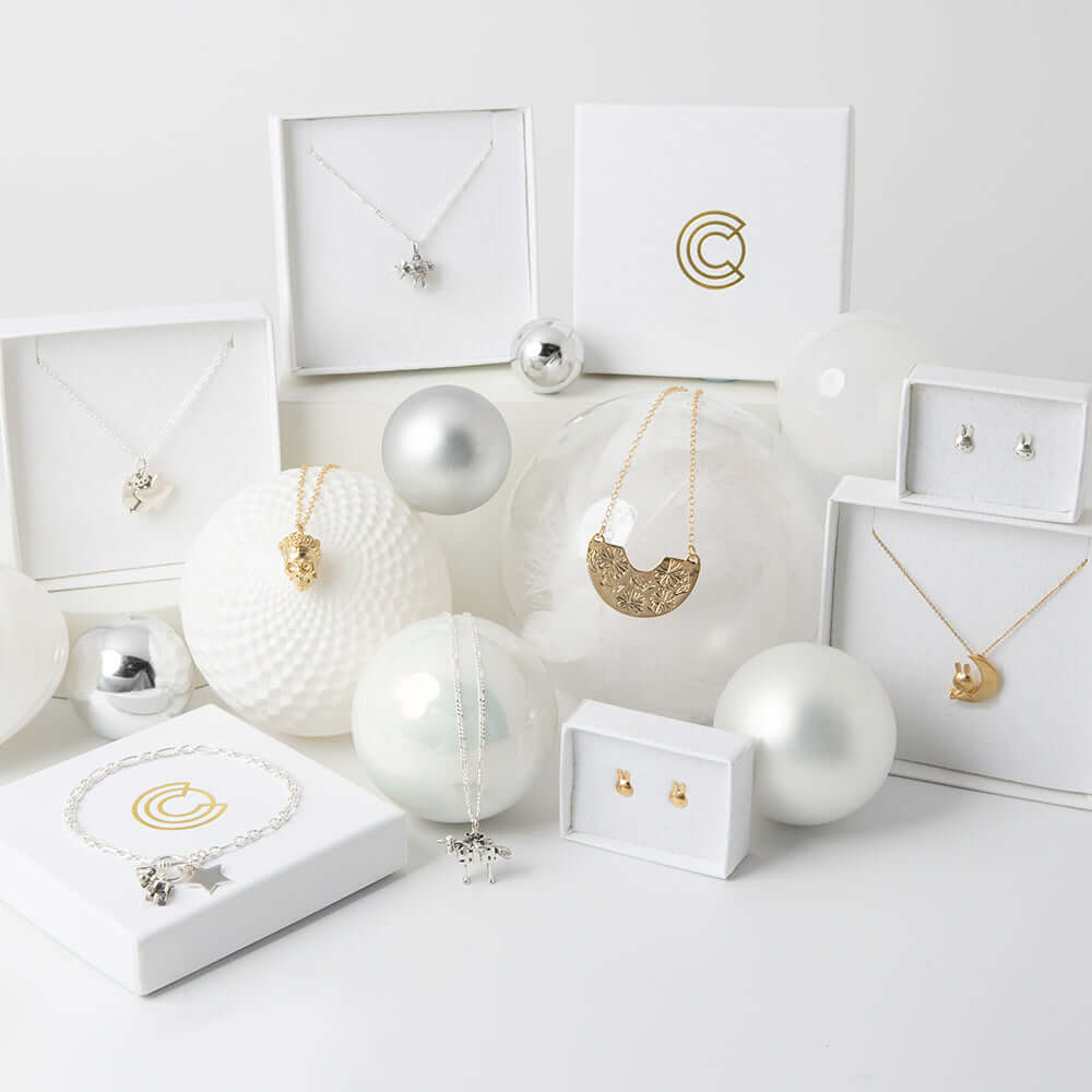 Festive jewellery gift guide featuring Miffy, Labyrinth, Moomins, Frida Kahlo, Wallace & Gromit, and The Dark Crystal collections – unique handmade Christmas gifts.