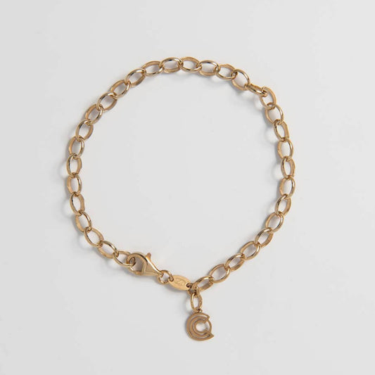 18ct Gold Vermeil Belcher Chain Bracelet with Licensed To Charm tag, ideal for layering or adding charms.