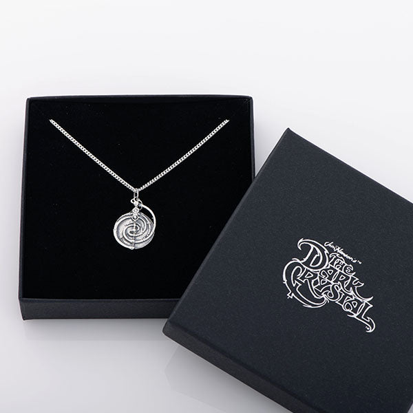 Sterling Silver Mystic Spiral Mandala Necklace, featuring the intricate design of the Master Time Spiral from The Dark Crystal. Perfect for fans of Jim Henson’s dark fantasy world.