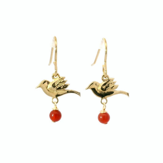 Frida Kahlo Bird Gemstone Drop Earrings – 18ct Gold Vermeil Handmade UK