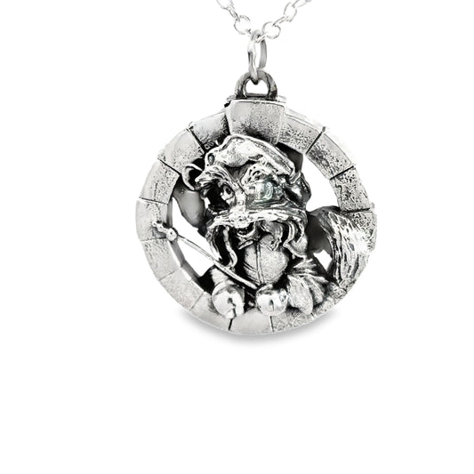 Official Labyrinth Sir Didymus sterling silver necklace inspired by the 1986 Labyrinth film, handmade in the UK and presented on a trace chain.
