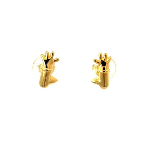 Feathers McGraw stud earrings in 18ct gold vermeil, shown front on white background. Handmade in the UK and officially licensed Wallace & Gromit jewellery depicting the penguin in disguise from The Wrong Trousers.