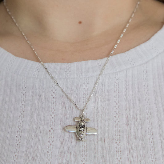 Licensed To Charm Sterling silver Gromit in a Plane Necklace – handmade Aardman pendant with movable propellers