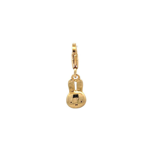 Miffy Daisy Dress clip-on charm in 18ct gold vermeil, shown front-facing on a white background. Features polished finish and secure clip clasp for bracelets and necklaces.