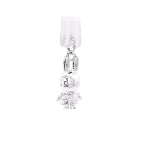 Sterling silver Miffy Daisy Dress clip-on charm shown from the front. Features Miffy standing in her daisy flower dress with a polished finish and a secure clip-on clasp. Displayed on a clean white background.