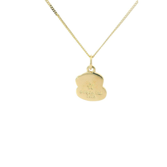 Licensed To Charm Paddington™ hot chocolate cup necklace in 18ct gold vermeil shown from the back on a white background, displaying engraved details.