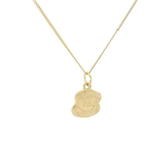 Licensed To Charm Paddington™ hot chocolate cup necklace in 18ct gold vermeil shown from the front on a white background.