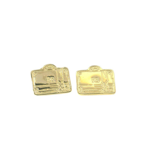 Licensed To Charm Paddington Mini Luggage with Gift Bow Earrings in 18ct Gold Vermeil on white background