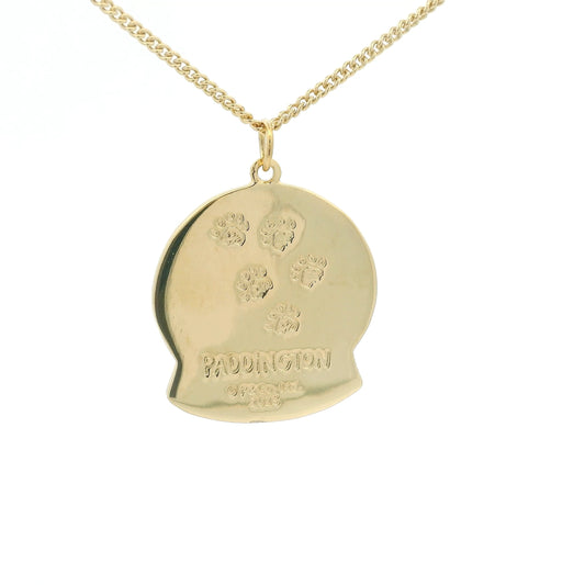 Licensed To Charm | Close-up of Paddington Snow Globe pendant in 18ct Gold Vermeil showing engraved paw details.