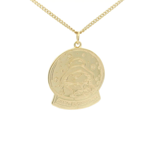 Licensed To Charm | Paddington Snow Globe Necklace in 18ct Gold Vermeil on a white background. Handcrafted UK Christmas jewellery gift.