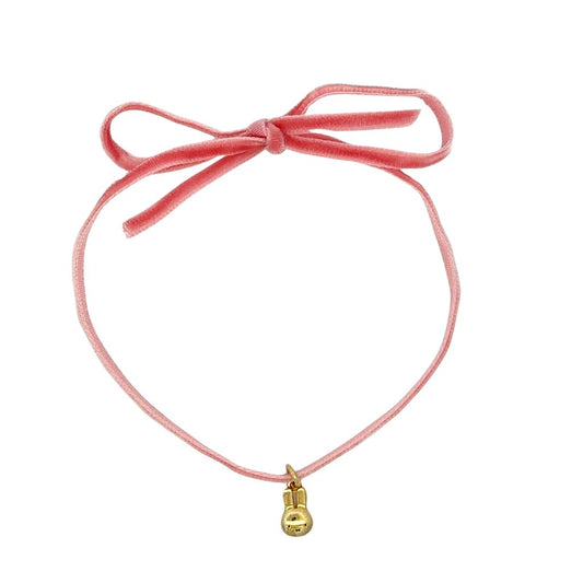 Licensed To Charm Miffy Large Head gold vermeil pendant on powder pink velvet ribbon necklace – adjustable 80cm handmade Miffy jewellery gift.