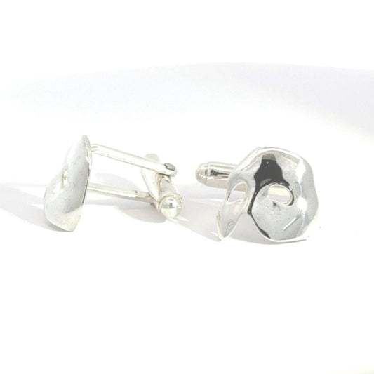 Licensed To Charm Sterling silver Phantom of the Opera mask cufflinks on white background, handmade, polished finish