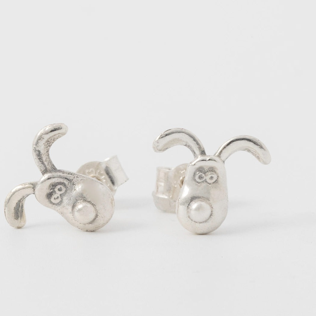 Sterling silver Gromit Stud Earrings, handcrafted with intricate detail. Perfect for Aardman Animations enthusiasts and everyday wear.