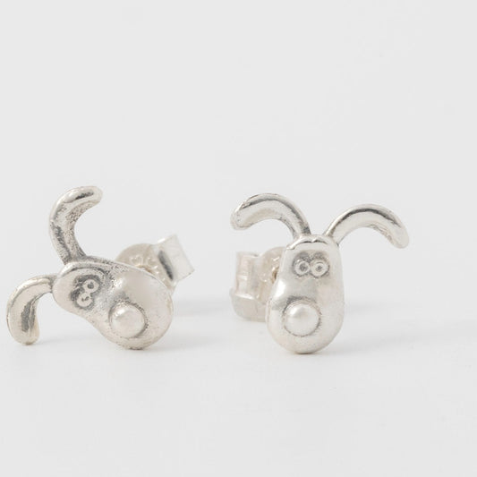 Sterling silver Gromit Stud Earrings, handcrafted with intricate detail. Perfect for Aardman Animations enthusiasts and everyday wear.