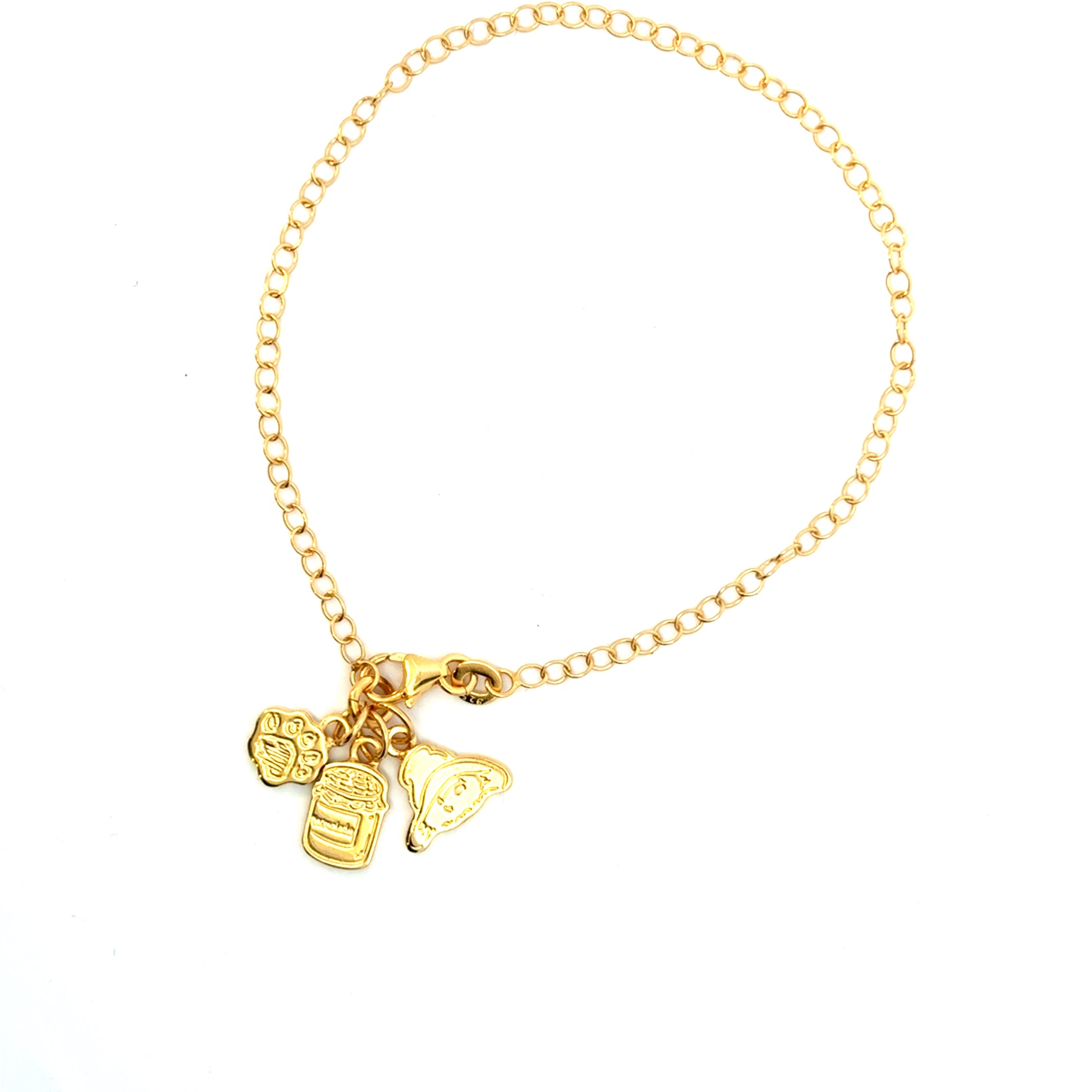 Handmade Paddington™ Gold Vermeil Bracelet – side view with charms