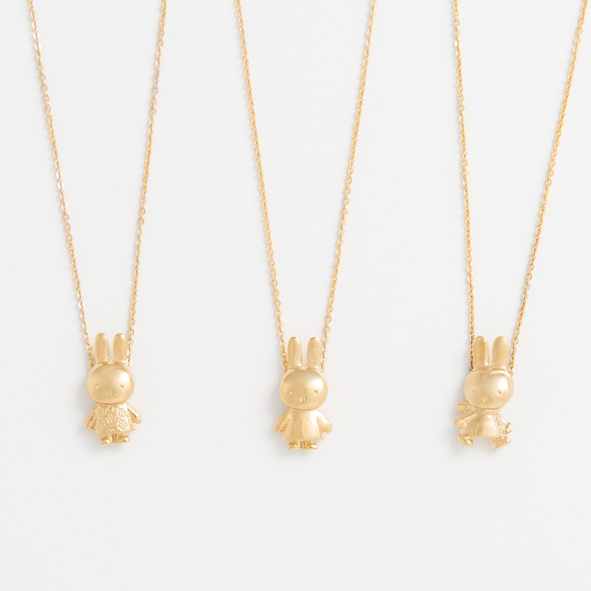 Adorable Miffy Body Charm Necklace in 18ct gold vermeil, showcasing Miffy in her classic standing pose. A playful and meaningful jewellery gift.