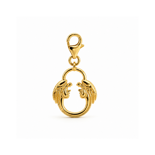 Officially licensed Jesus Christ Superstar logo jewellery charm in polished 18ct gold vermeil on a white background.
