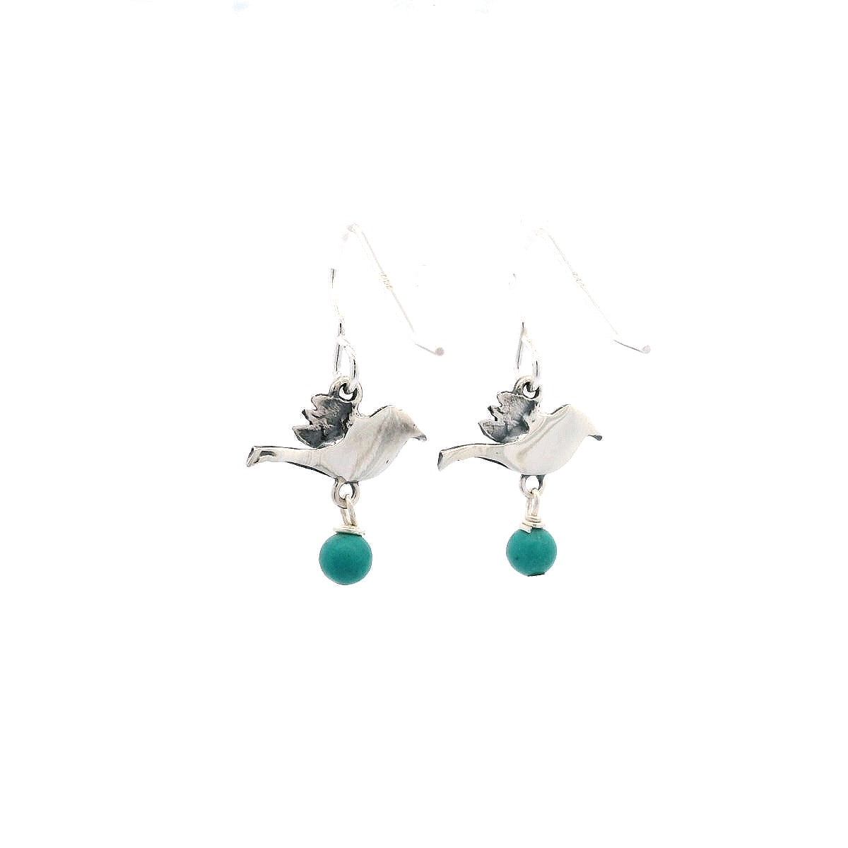 Frida Kahlo Bird Earrings – Sterling Silver with Turquoise & Fish Hooks, Handmade UK