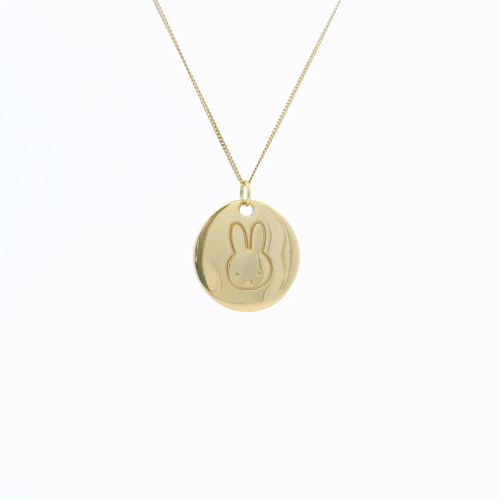 Close-up of the 18ct Gold Vermeil Miffy Disc Pendant highlighting the delicate engraved details and smooth finish.