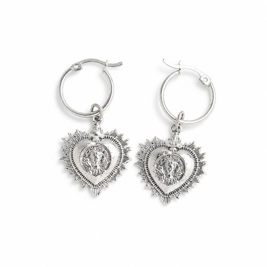 Frida Kahlo Viva La Vida heart hoop earrings in recycled sterling silver