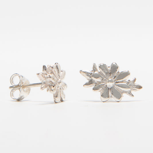 Frida Kahlo Marigold Flower Stud Earrings in sterling silver, inspired by her iconic garden at Casa Azul.