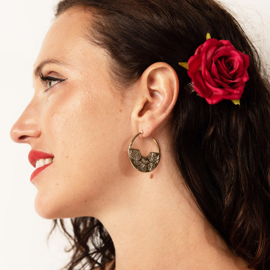Gold vermeil Marigold Hoop Earrings inspired by Frida Kahlo’s Casa Azul garden. Perfect for weddings and festivals.