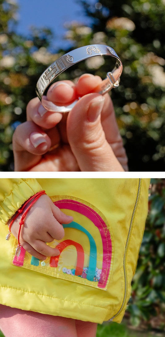 Child wearing The Very Hungry Caterpillar friendship bracelet – a sweet, wearable piece of story-inspired jewellery, perfect for little ones.