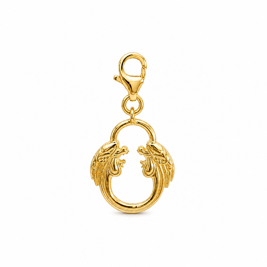 18ct gold vermeil Jesus Christ Superstar logo charm with lobster clasp, photographed on a clean white background.