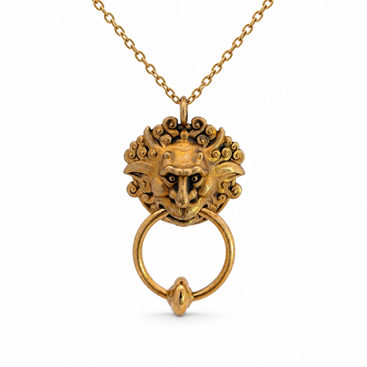 Labyrinth Left Door Knocker Bronze Necklace shown from the front