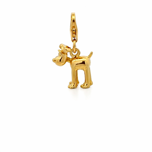 Side profile of Standing Gromit 18ct gold vermeil clip-on charm with lobster clasp by Licensed To Charm, Aardman licensed