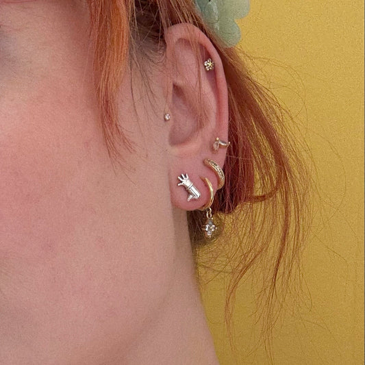 Model Wearing Licensed To Charm Feathers McGraw Stud Earrings