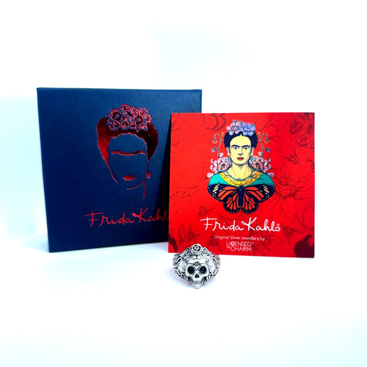Licensed To Charm Frida Kahlo Sugar Skull Ring presented in branded jewellery box