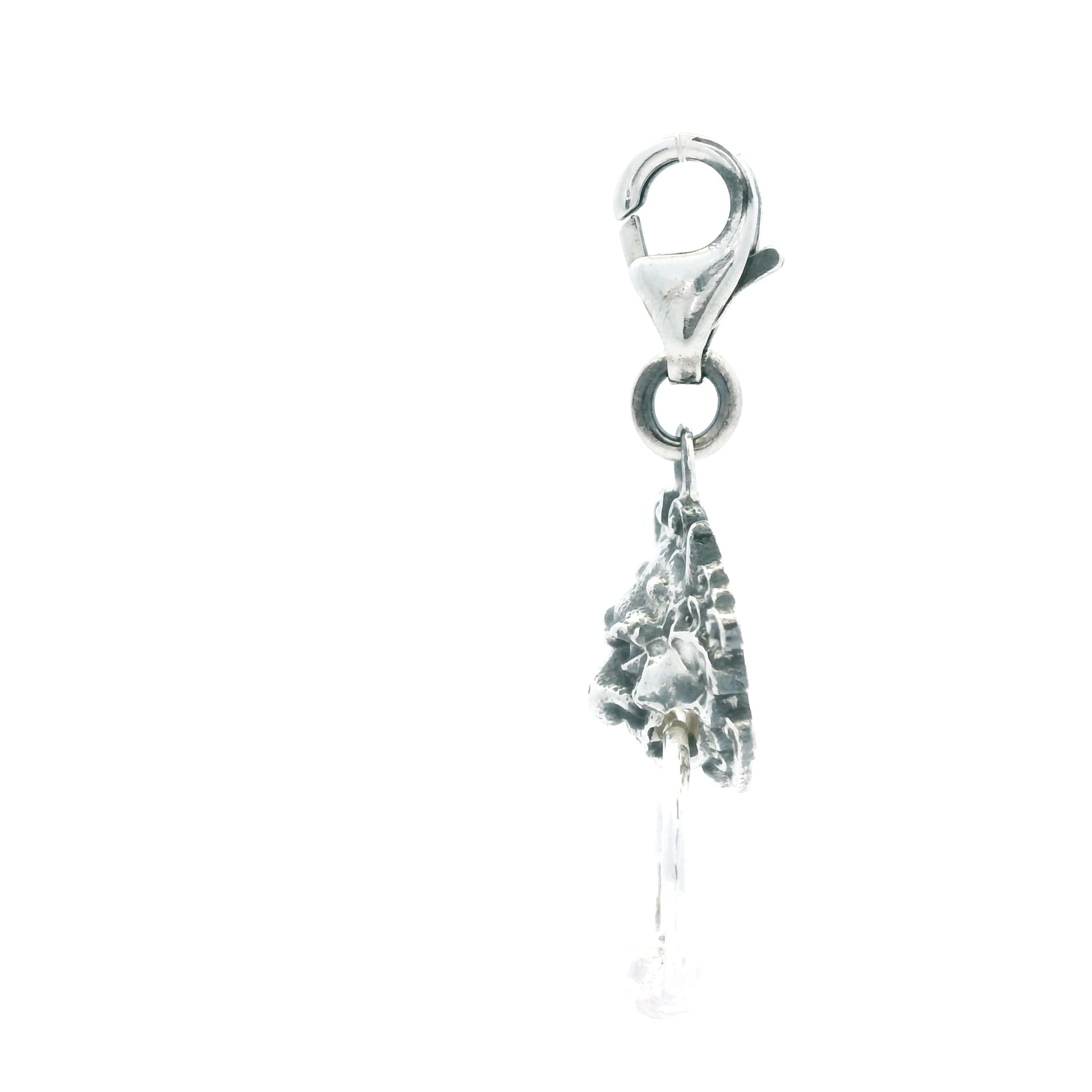 Sterling silver Labyrinth Left Door Knocker charm side view with movable ring detail, handmade by Licensed To Charm