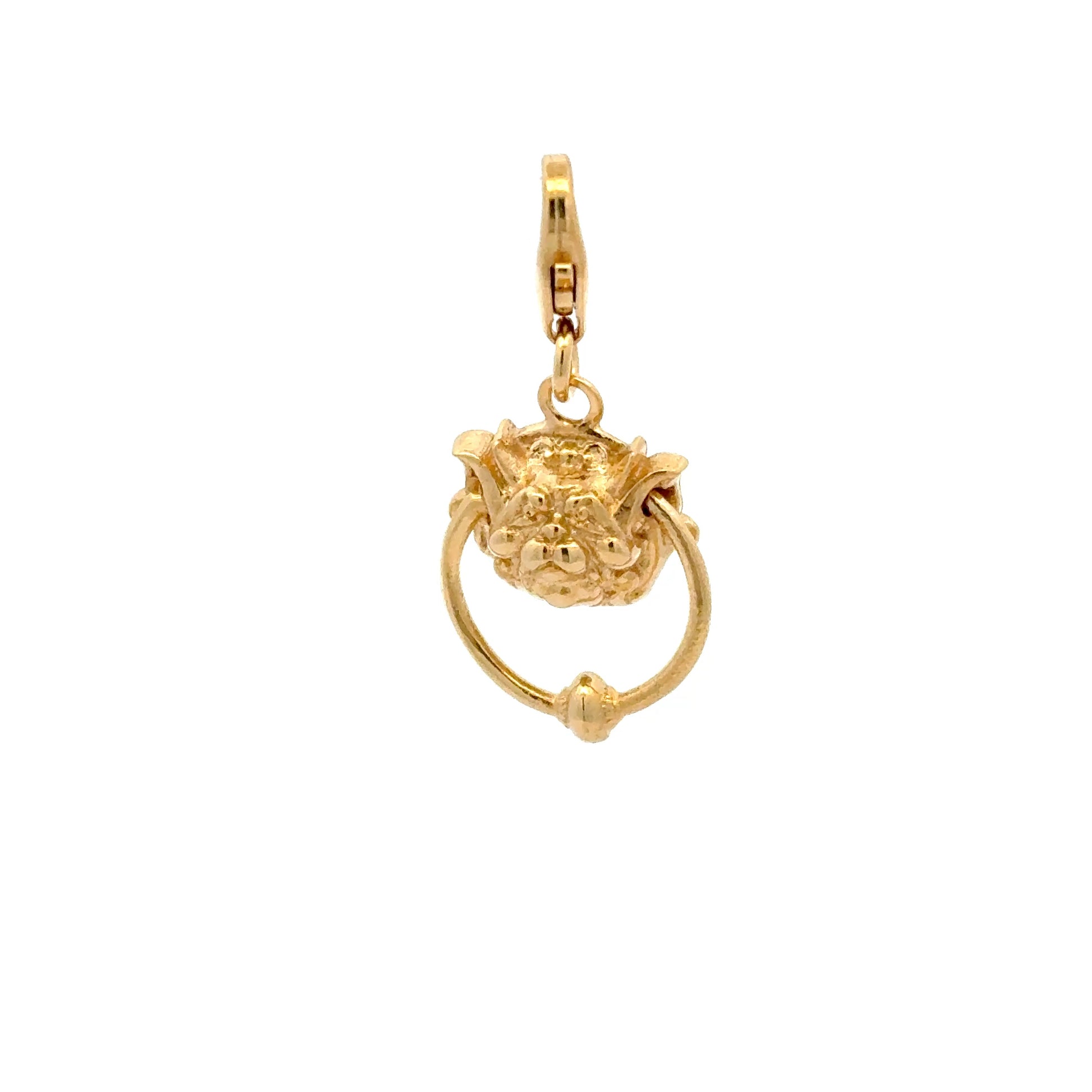 Licensed To Charm gold vermeil Labyrinth Right Door Knocker Charm – angled view highlighting the sculpted features and polished gold vermeil finish.