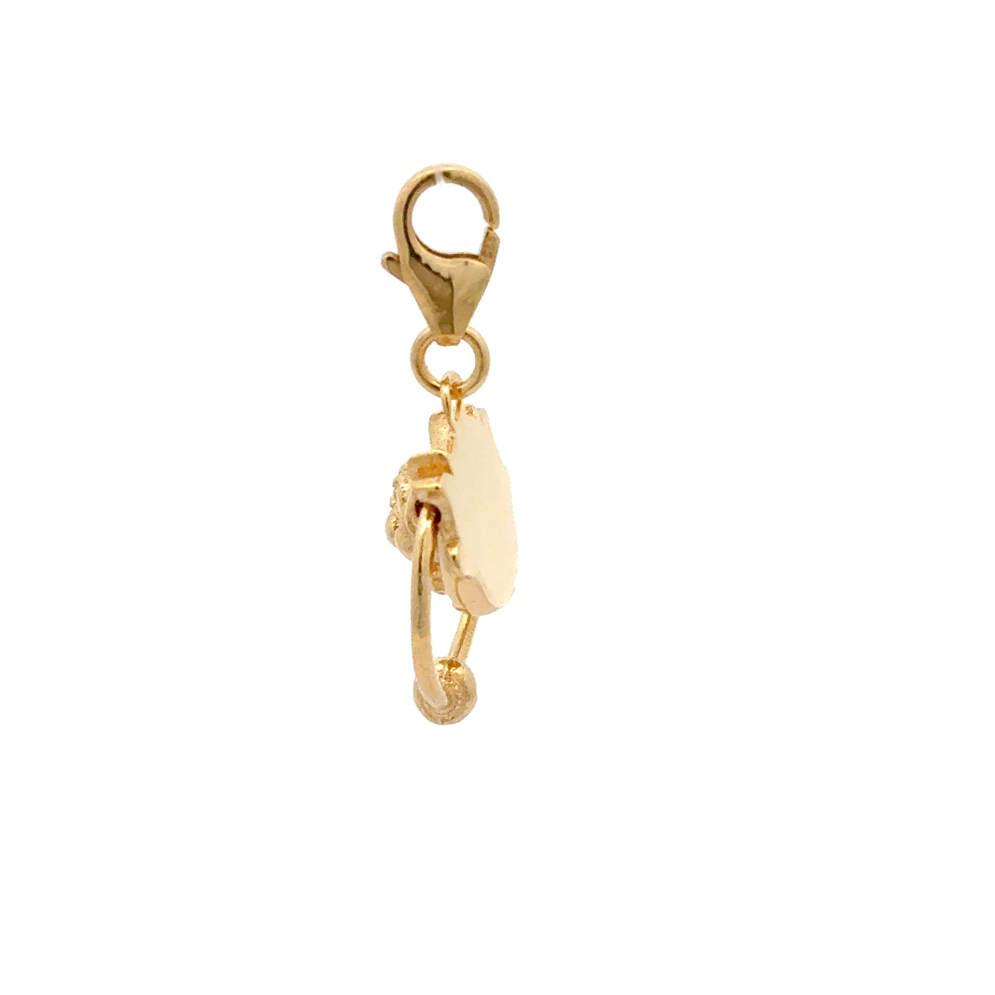 Licensed To Charm gold vermeil Labyrinth Right Door Knocker Charm – side profile showcasing the depth of the sculpt and the movable ring through the ears.