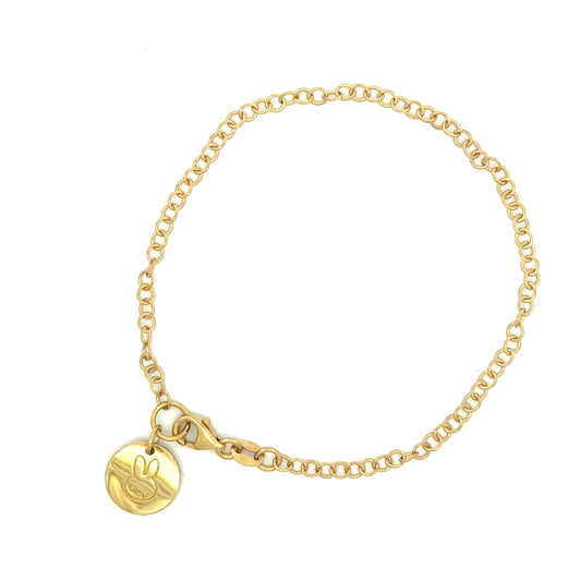 Licensed To Charm Miffy Disc Charm Bracelet in 18ct Gold Vermeil, officially licensed jewellery gift handmade in the UK