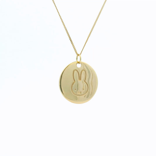 Licensed To Charm Miffy Large Disc Necklace in 18ct Gold Vermeil, handmade in the UK, officially licensed Miffy jewellery gift.