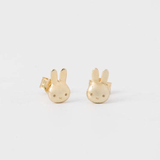 Miffy Large Head Stud Earrings in 18ct Gold Vermeil, flat lay on white background