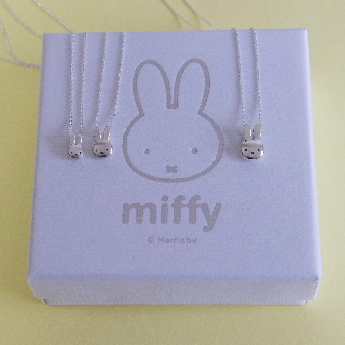 Miffy Mini Head sterling silver necklace presented in Licensed To Charm branded gift box.