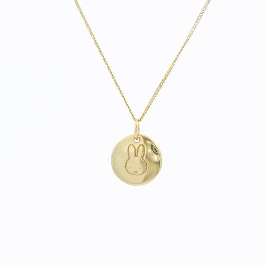 Licensed To Charm Miffy Small Disc Necklace in 18ct Gold Vermeil, handmade in the UK, officially licensed Miffy jewellery gift.