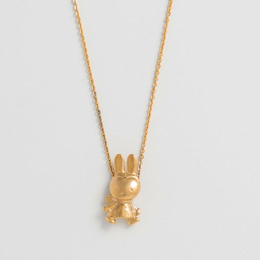 Licensed To Charm Winter Miffy Necklace in 18ct gold vermeil, featuring Miffy in a cosy coat and scarf. Handcrafted from recycled silver, perfect for gifting.