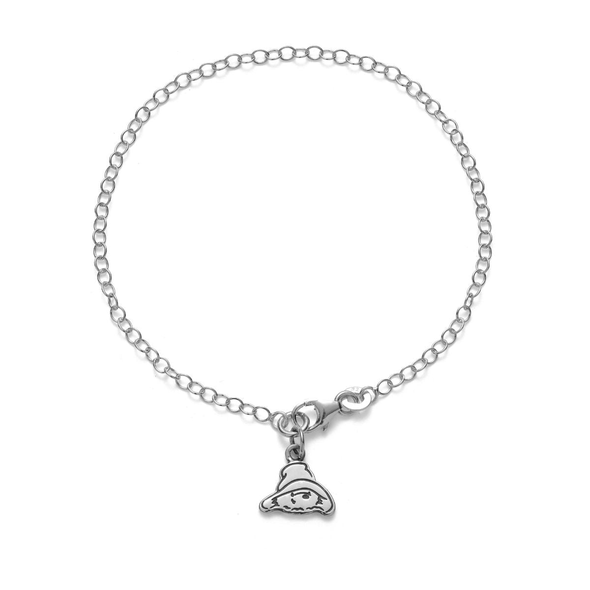 Licensed To Charm Paddington Head Charm Bracelet in sterling silver on trace chain, handmade in UK