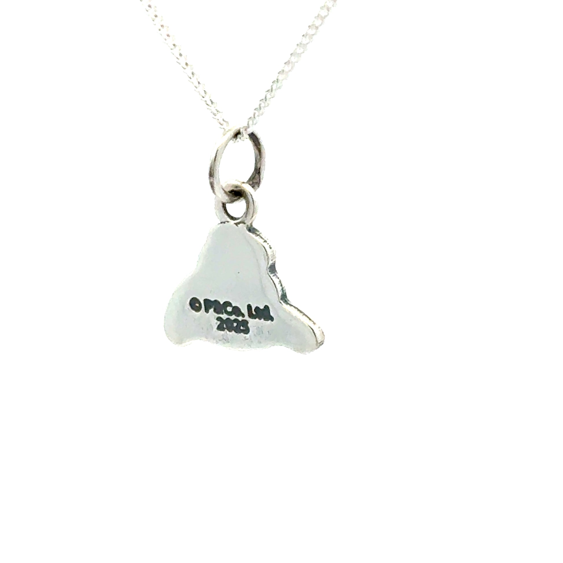 Back view of Paddington Bear mini head pendant necklace in sterling silver with legal line