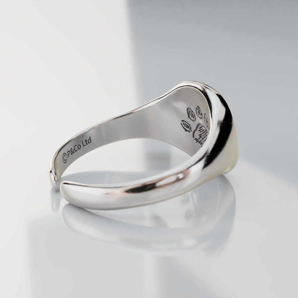Licensed To Charm handmade sterling silver Paddington Bear signet ring with hidden paw print, officially licensed gift.