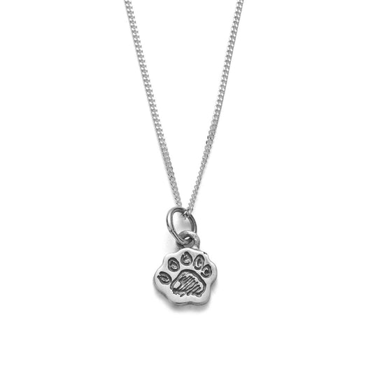 Licensed to Charm Paddington™ Mini Paw Necklace in sterling silver, handmade jewellery with engraved pawprint pendant.