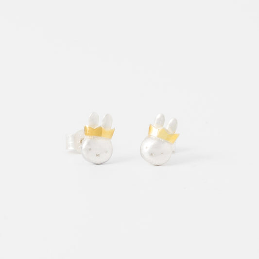 Licensed To Charm Queen Miffy stud earrings in sterling silver with 18ct gold vermeil crown, handmade in the UK.