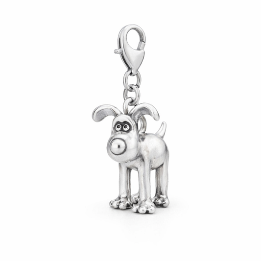 Licensed To Charm standing Gromit clip-on charm in sterling silver with lobster clasp, officially licensed Wallace & Gromit jewellery