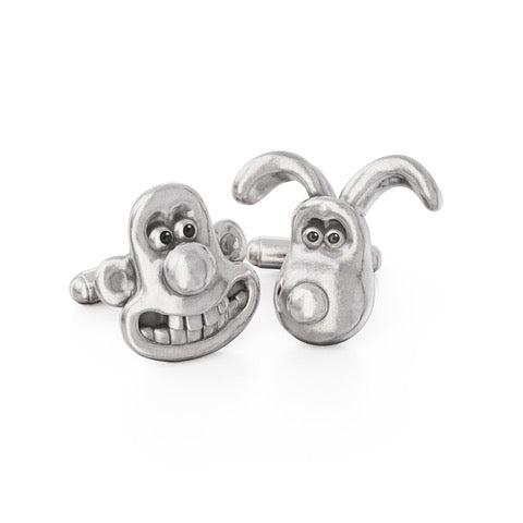 Licensed To Charm Wallace and Gromit sterling silver character cufflinks on a white background