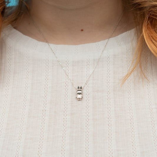 Handcrafted Miffy Body Charm Necklace in sterling silver, showcasing Miffy’s playful spirit. Perfect for Miffy lovers and Year of the Rabbit celebrations