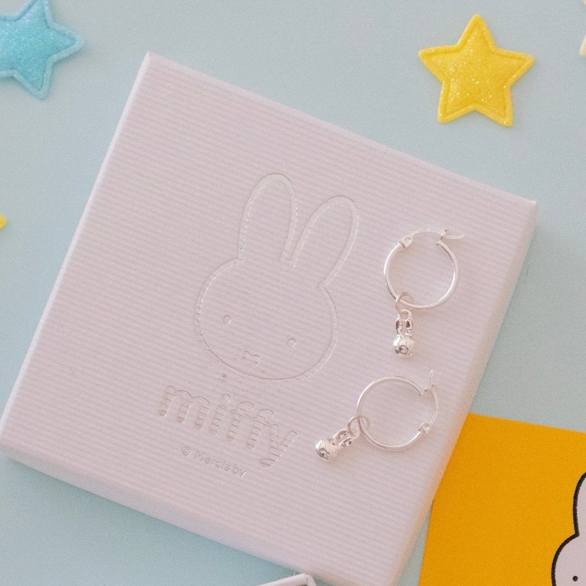 Sterling silver Miffy Mini Head Hoop Earrings with polished endless hoops and playful Miffy charms. A delightful addition to any jewellery collection
